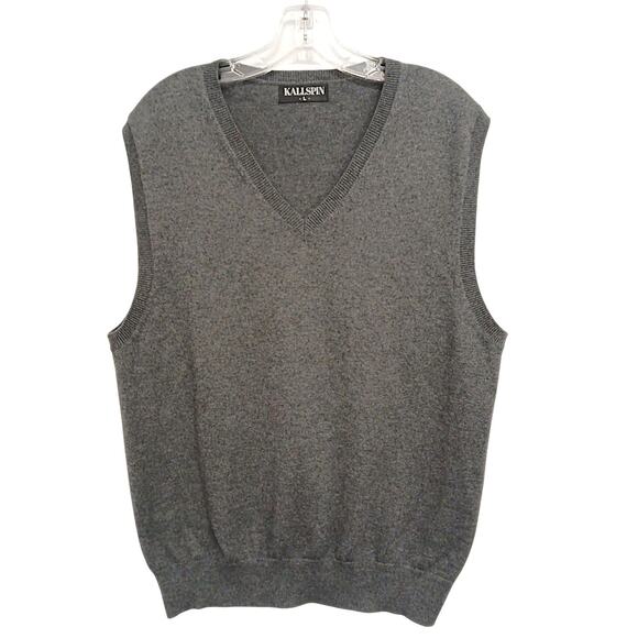 Kallspin Cashmere Wool Sweater Vest Men's Sz L Gray Office Workwear Professional - Picture 1 of 11